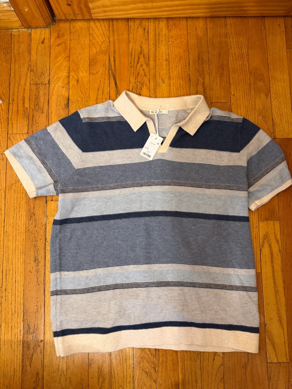 Marine Layer Liam Men's Striped Polo in Navy and Cream NWT